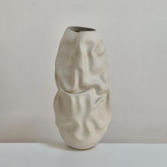 No. 163 White Crumpled Form Vessel, Unique Ceramic Sculpture