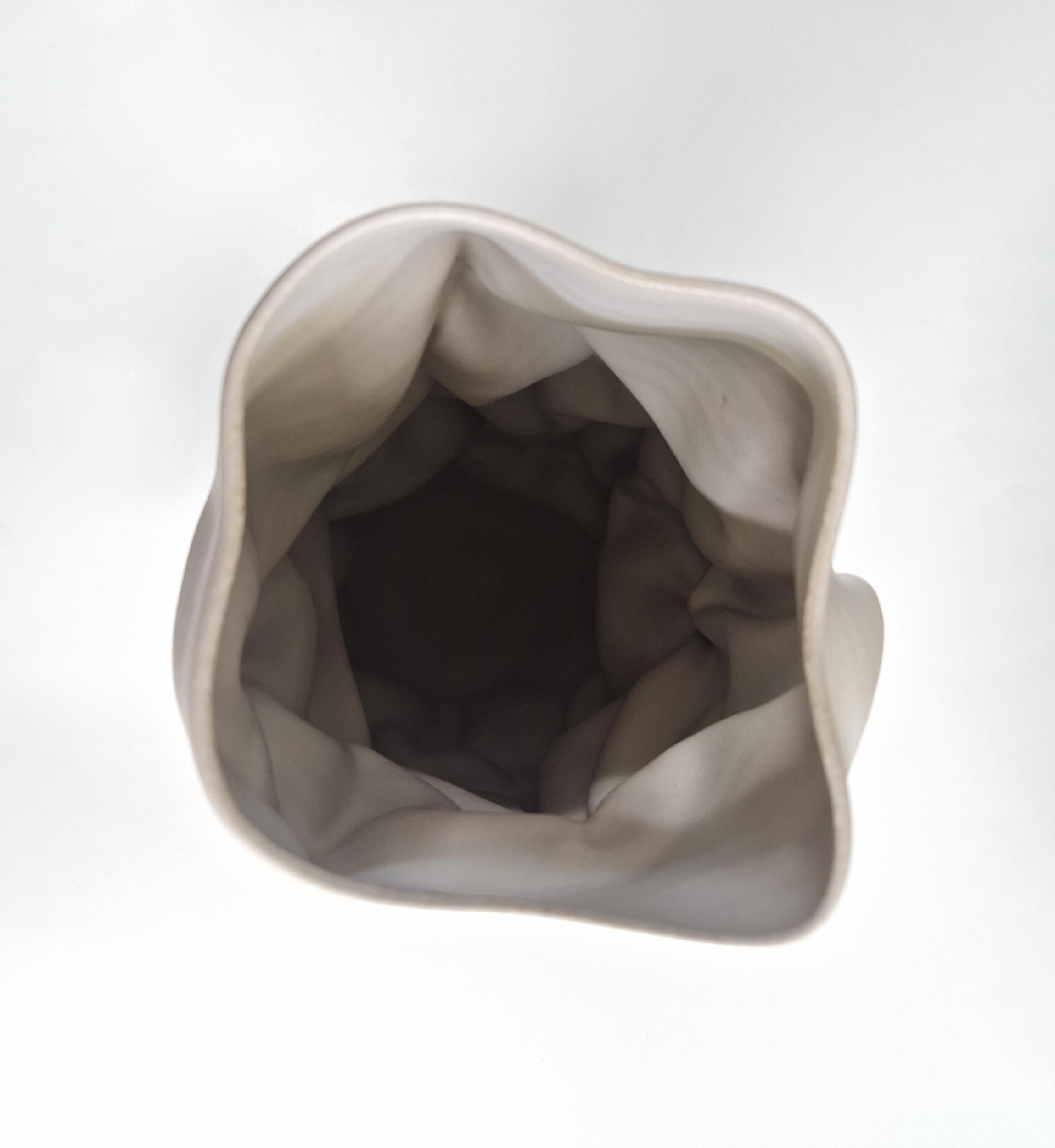 No. 164 White Crumpled Form Ceramic Vessel, Unique Sculpture For Sale 3