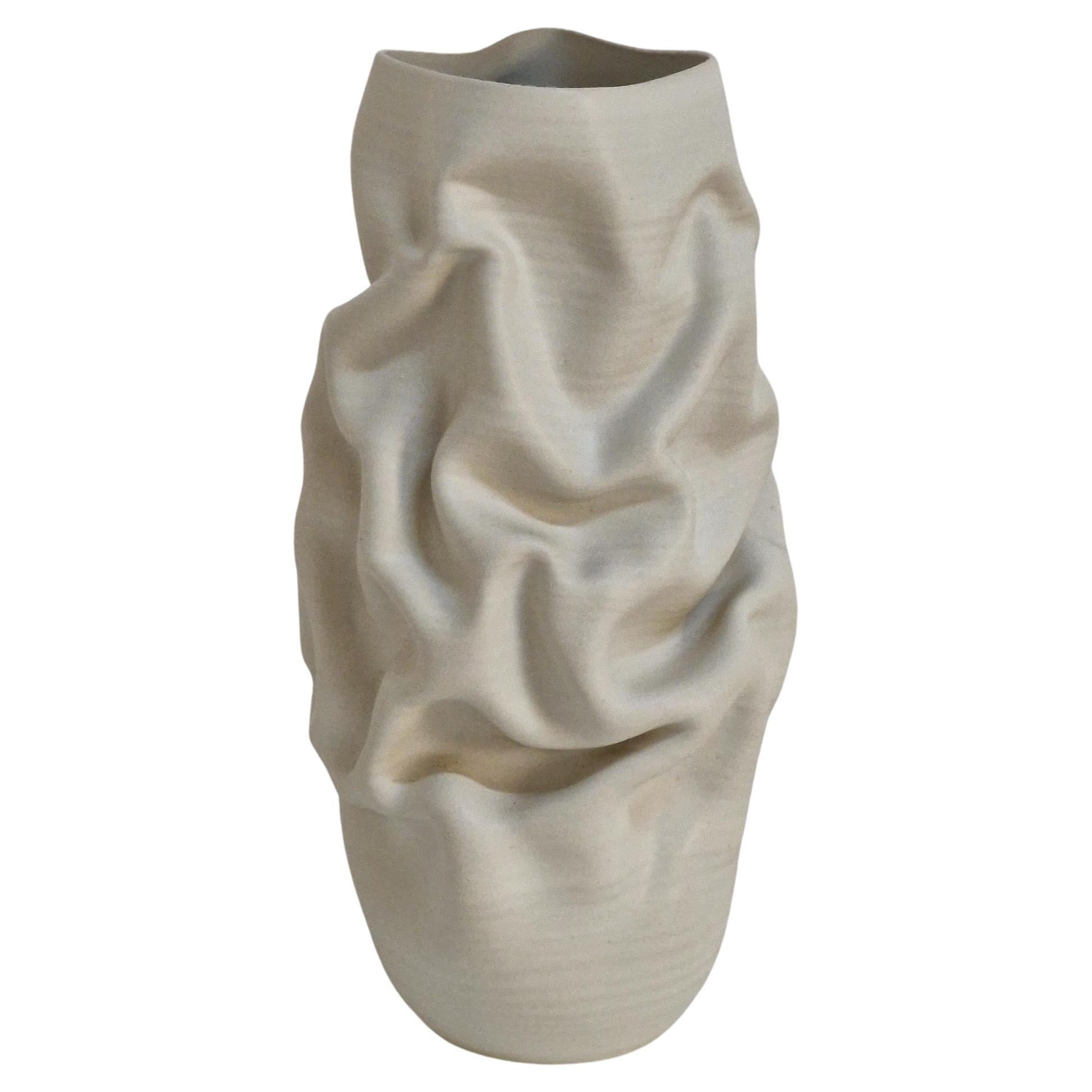 No. 164 White Crumpled Form Ceramic Vessel, Unique Sculpture