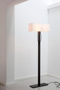 'No. 19 Classic' Floor Lamp, Structured Paint, White Shade, Leather Cord Details