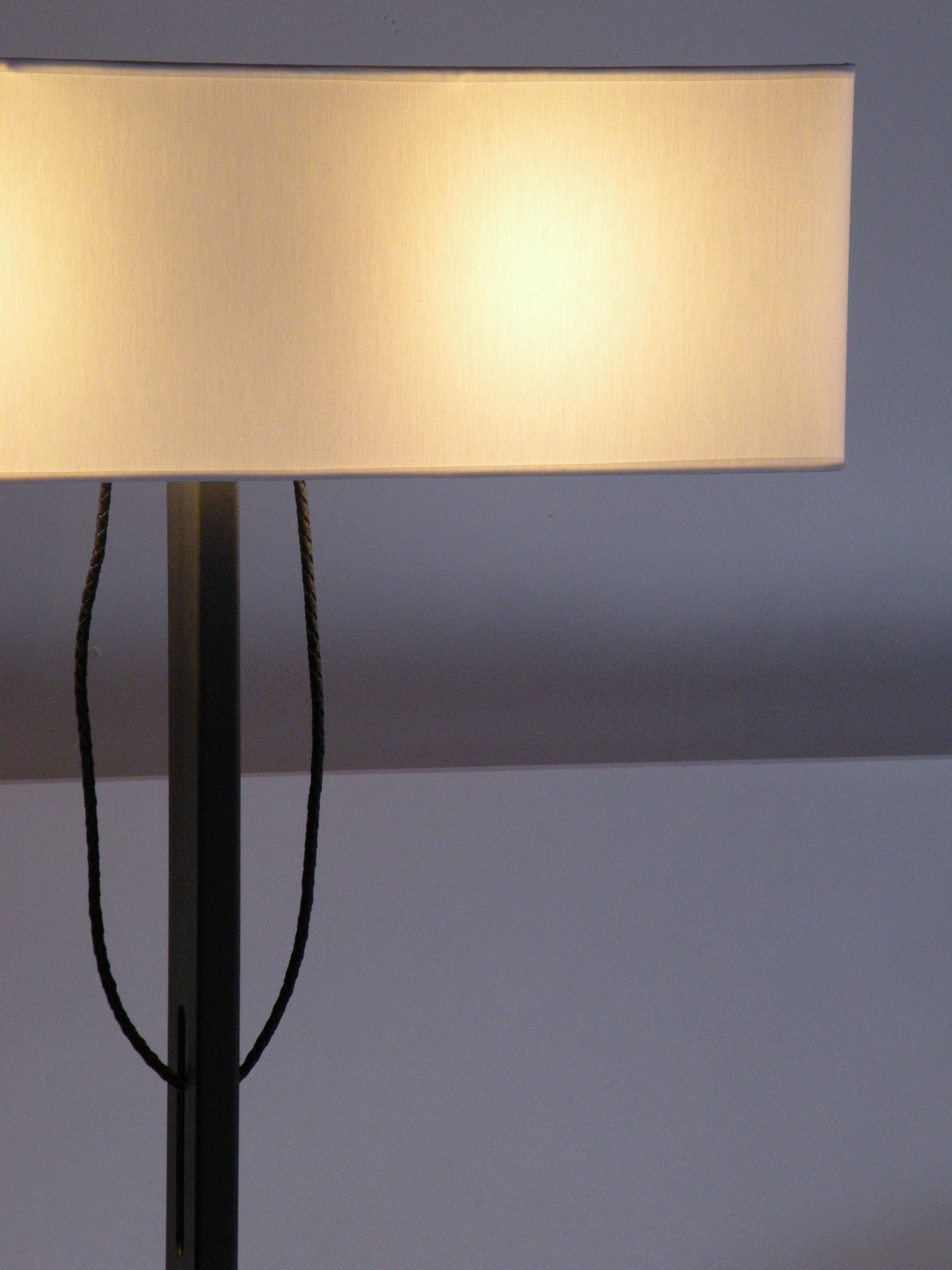 Dutch 'No. 19 Classic' Floor Lamp, Structured Paint, White Shade, Leather Cord Details For Sale