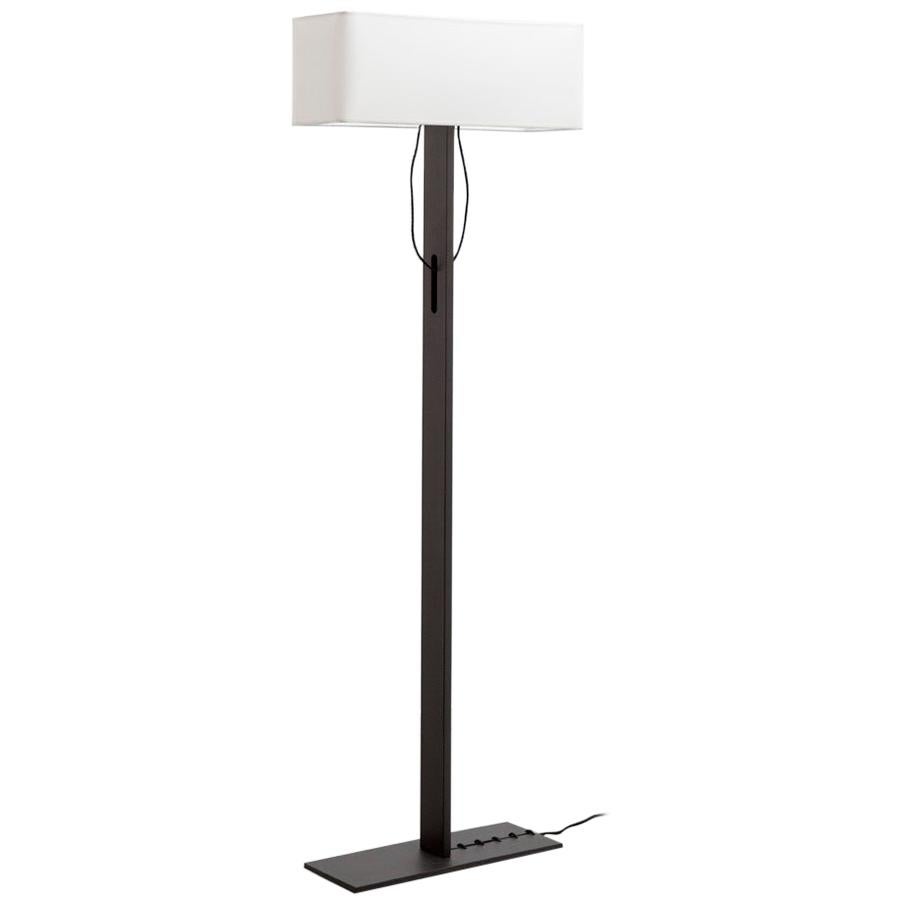 'No. 19 Classic' Floor Lamp, Structured Paint, White Shade, Leather Cord Details For Sale
