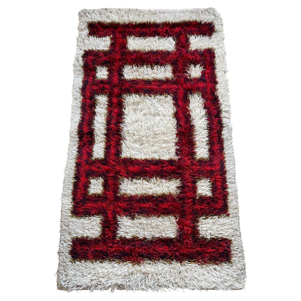 Mid Century Rya Rug by Hojer Export Wilton in orange, green and black ...