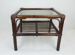 no 2 of 2: 1970s mid century SIDE TABLE coffee table bamboo wicker glass