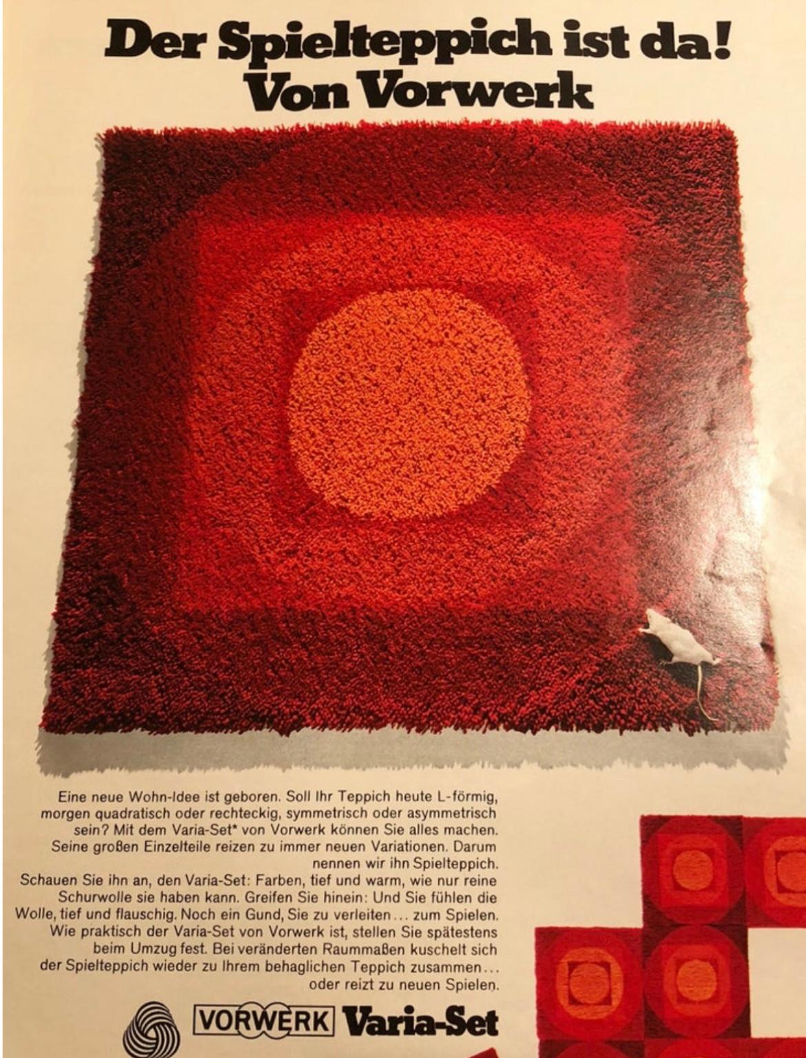 Mid-Century Modern No 2 Varia Set 84x84cm Tapis mural par VERNER PANTON attrib pour Vorwerk Allemagne 1970 en vente