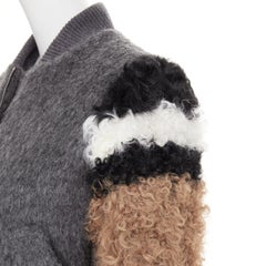 NO. 21 alpaca mohair blend fluffy sleeve contrast texture bomber jacket IT40 S