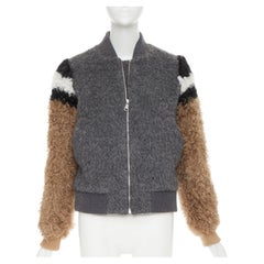 NO. 21 alpaca mohair blend fluffy sleeve contrast texture bomber jacket IT40 S