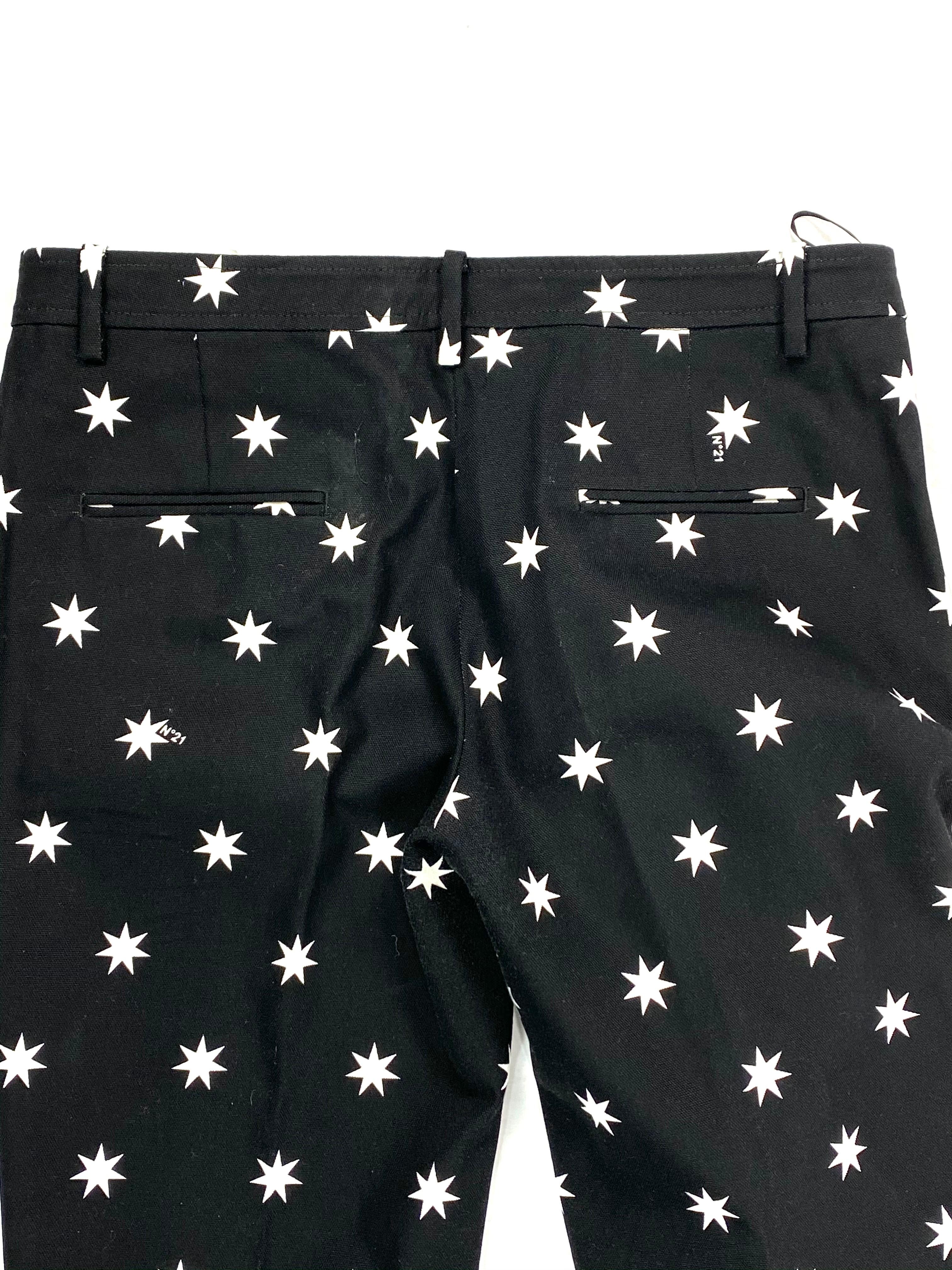 Women's NO. 21 Black and White Cotton Star Pants, Size 44 For Sale