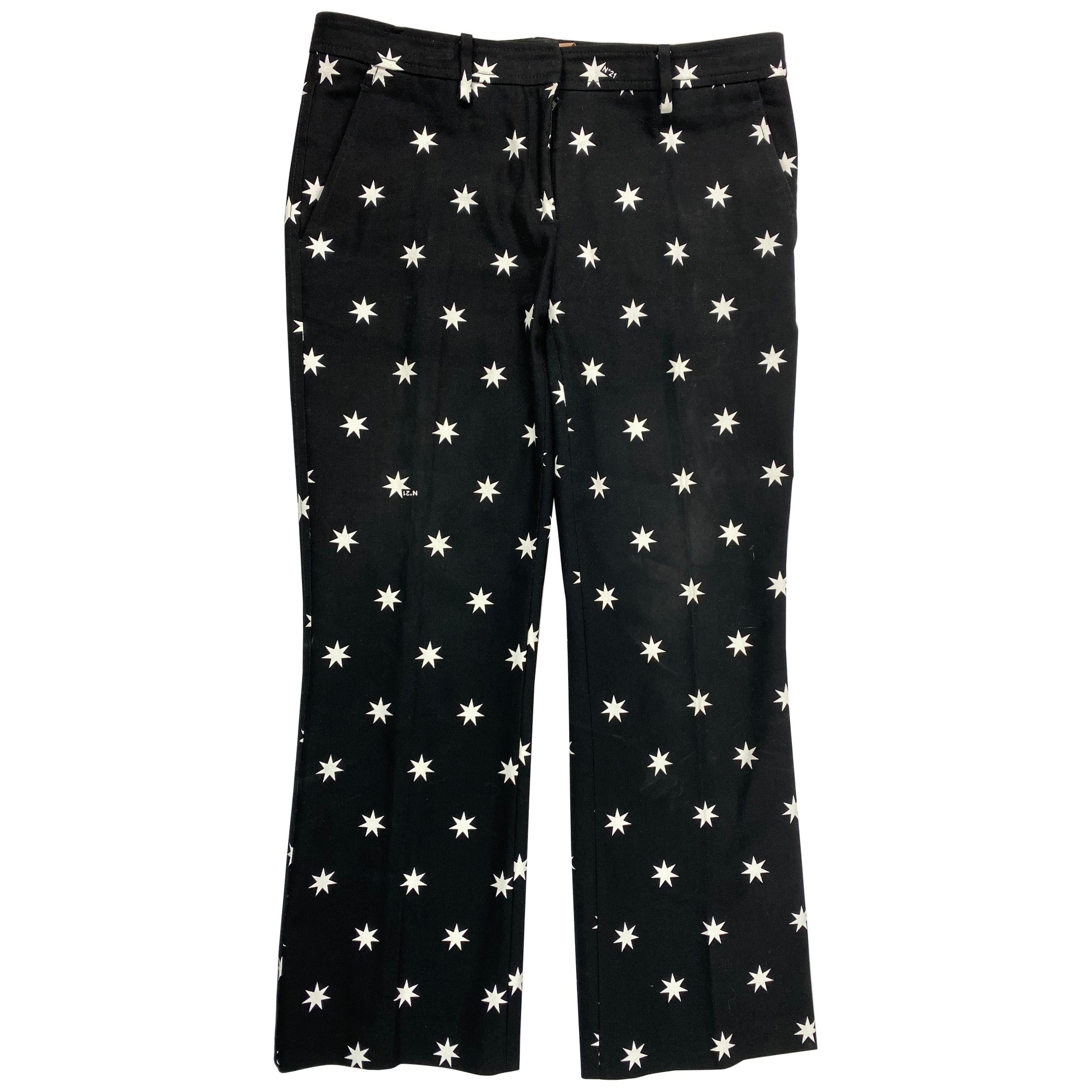 NO. 21 Black and White Cotton Star Pants, Size 44 For Sale