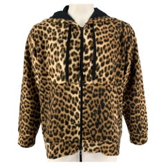 No. 21 Size L Brown Black Leopard Print Cotton Hooded Sweatshirt
