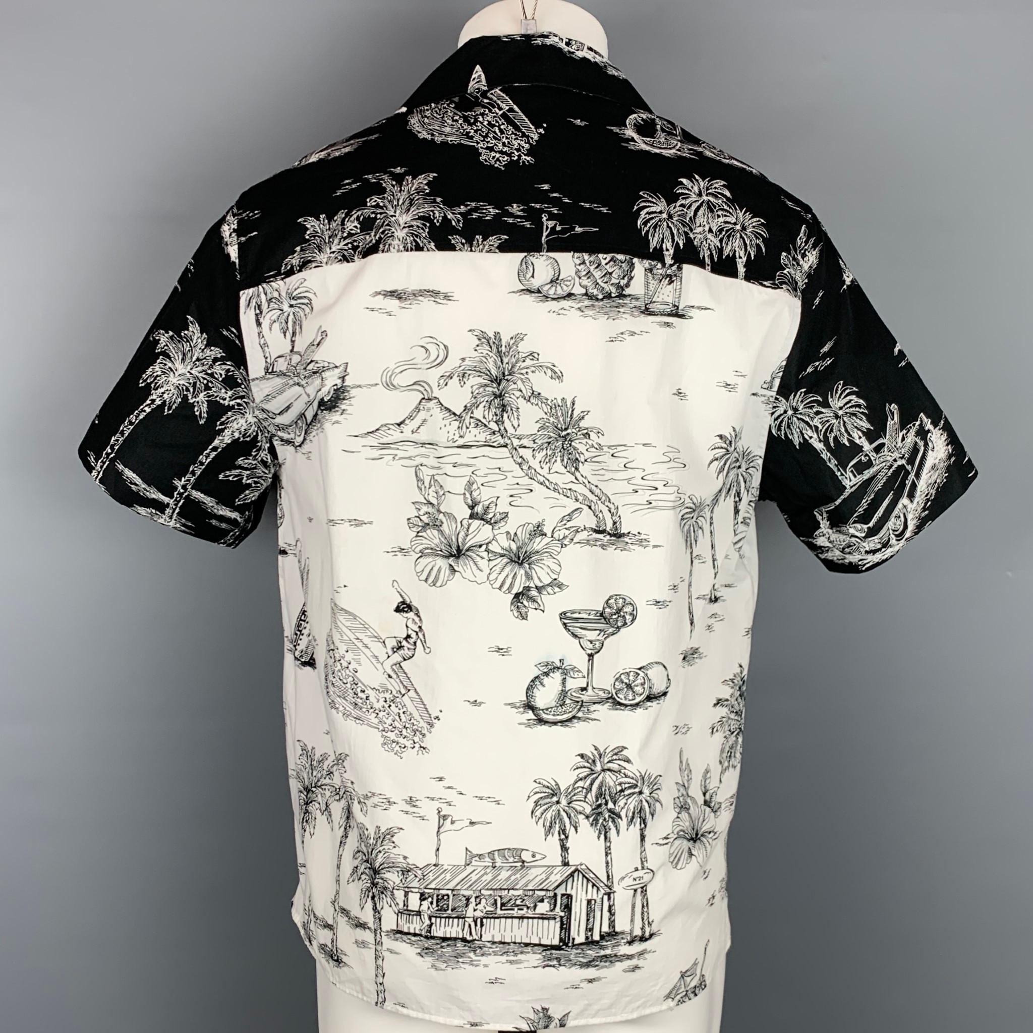 Gray NO. 21 Size S White & Black Print Cotton Camp Short Sleeve Shirt