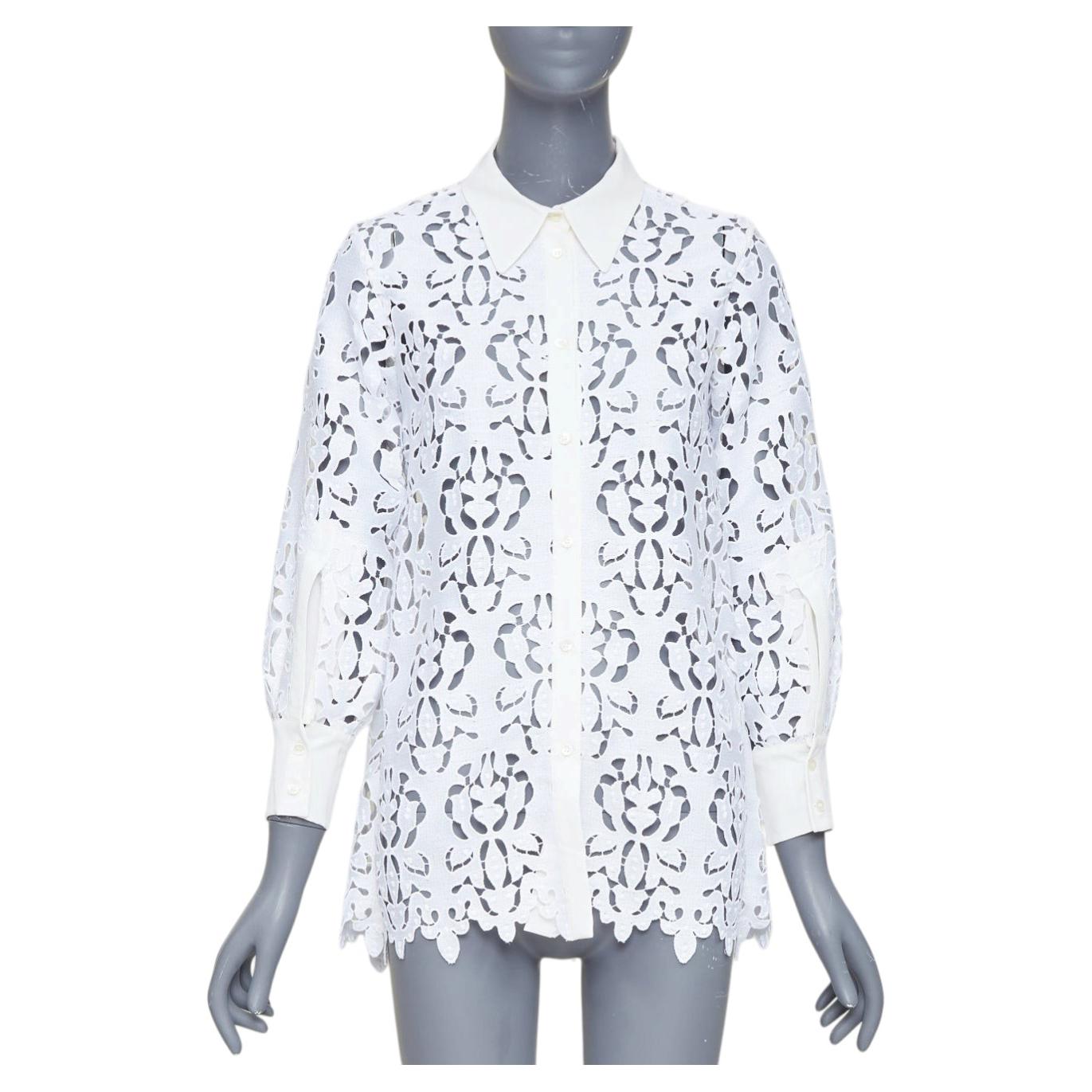 NO. 21 white floral embroidered anglais lace open back button-up shirt IT38 XS For Sale