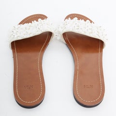 NO. 21 white floral petal strass embellished leather flat slide sandals EU38 US8