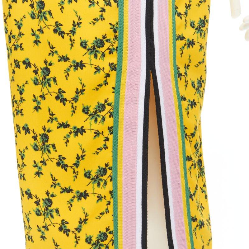 NO 21 yellow green leaf print contrast pink band pencil skirt IT38 XS For Sale 2