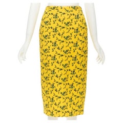 NO 21 yellow green leaf print contrast pink band pencil skirt IT38 XS