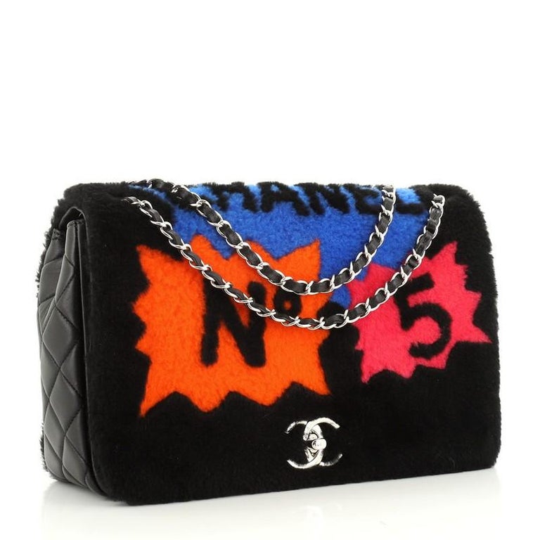No. 5 Comic Flap Bag Shearling with Quilted Lambskin Medium at 1stDibs