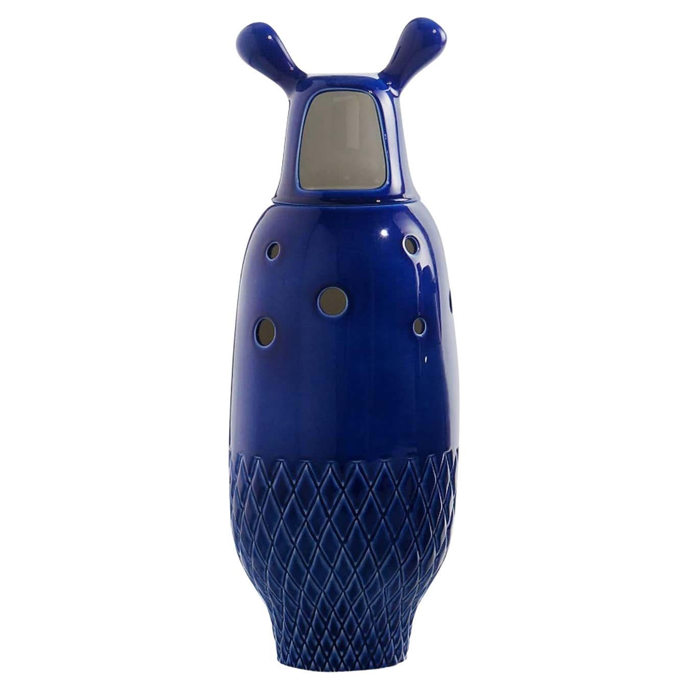 Nº 5 Contemporary Glazed Ceramic Napoleon Blue Showtime Vase by Jaime Hyon For Sale