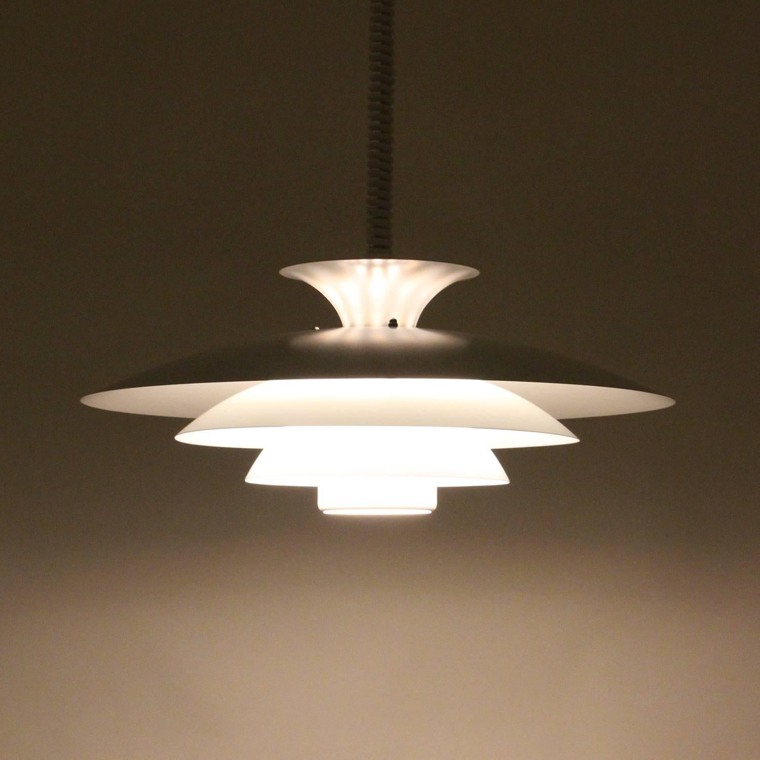 Danish No. 52511, White Pendant Light by Form-Light, 1970s, Large White Ceiling Light