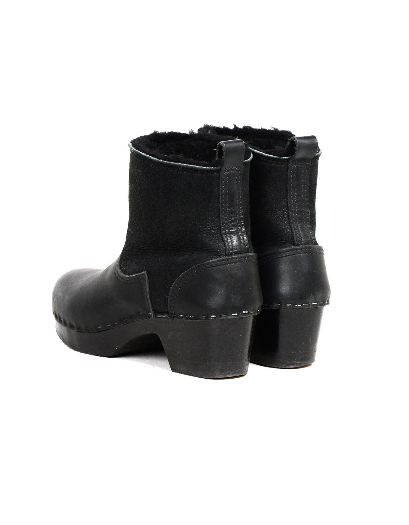 NO. 6 Black Leather/Suede Shearling-Lined Heeled Ankle Boots Sz 40 In Excellent Condition In New York, NY