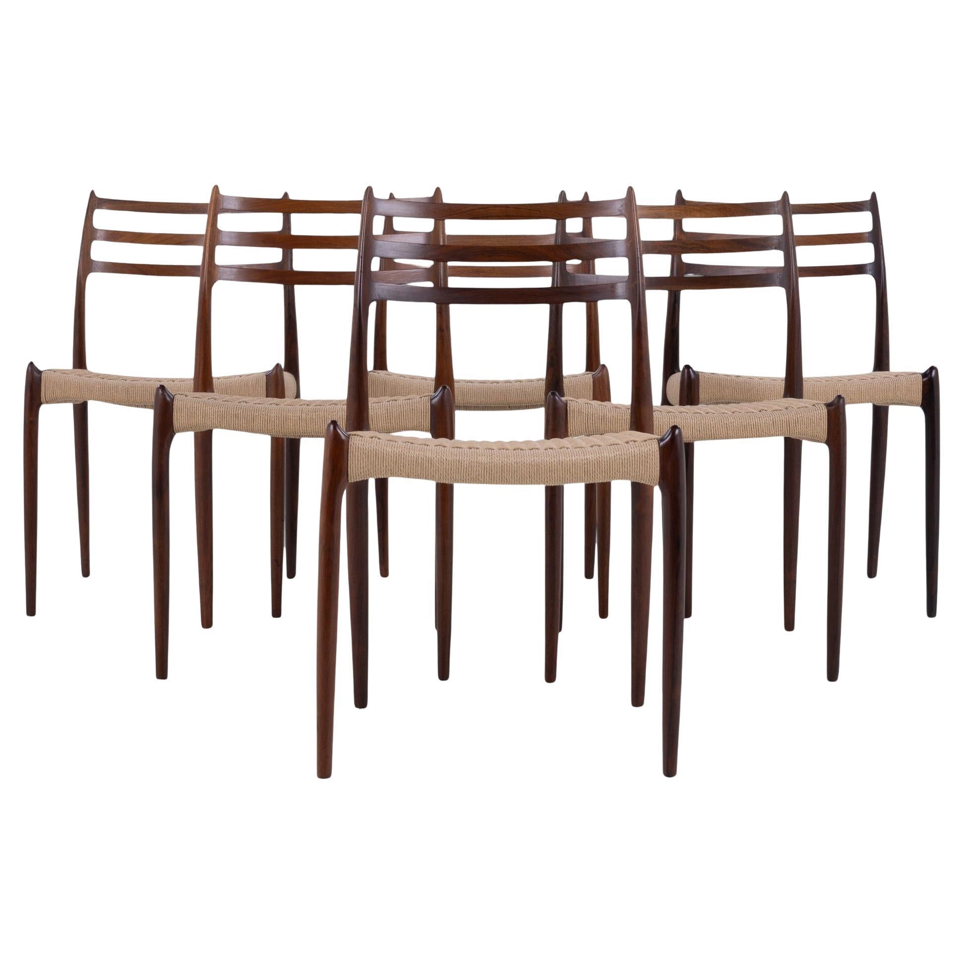 NO 78 - Juego de 6 sillas de comedor de palisandro de N.O. Møller en venta