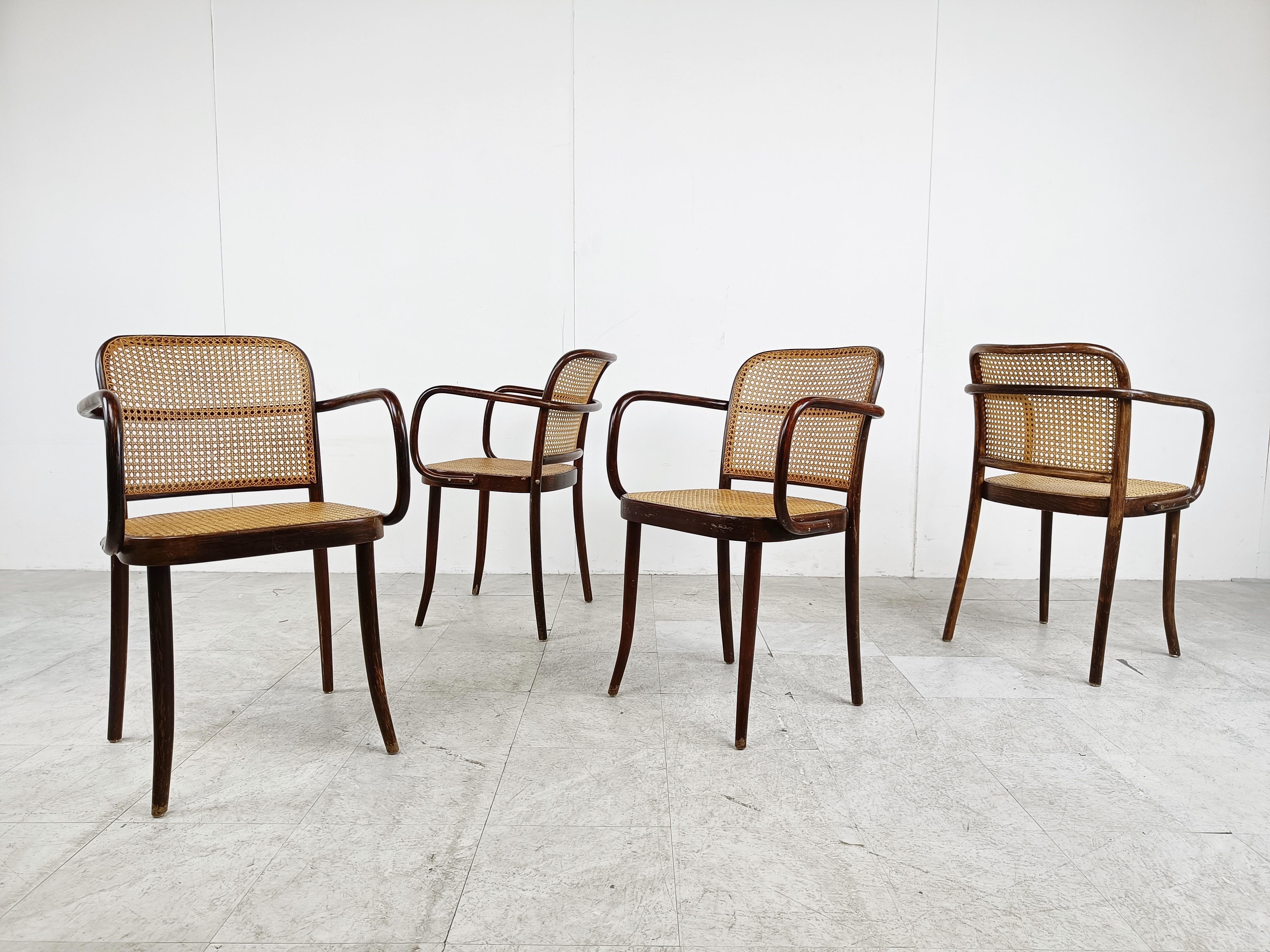 No. 811 Prague Chairs by Josef Hoffmann for Ligna, 1970s, Set of 4 3