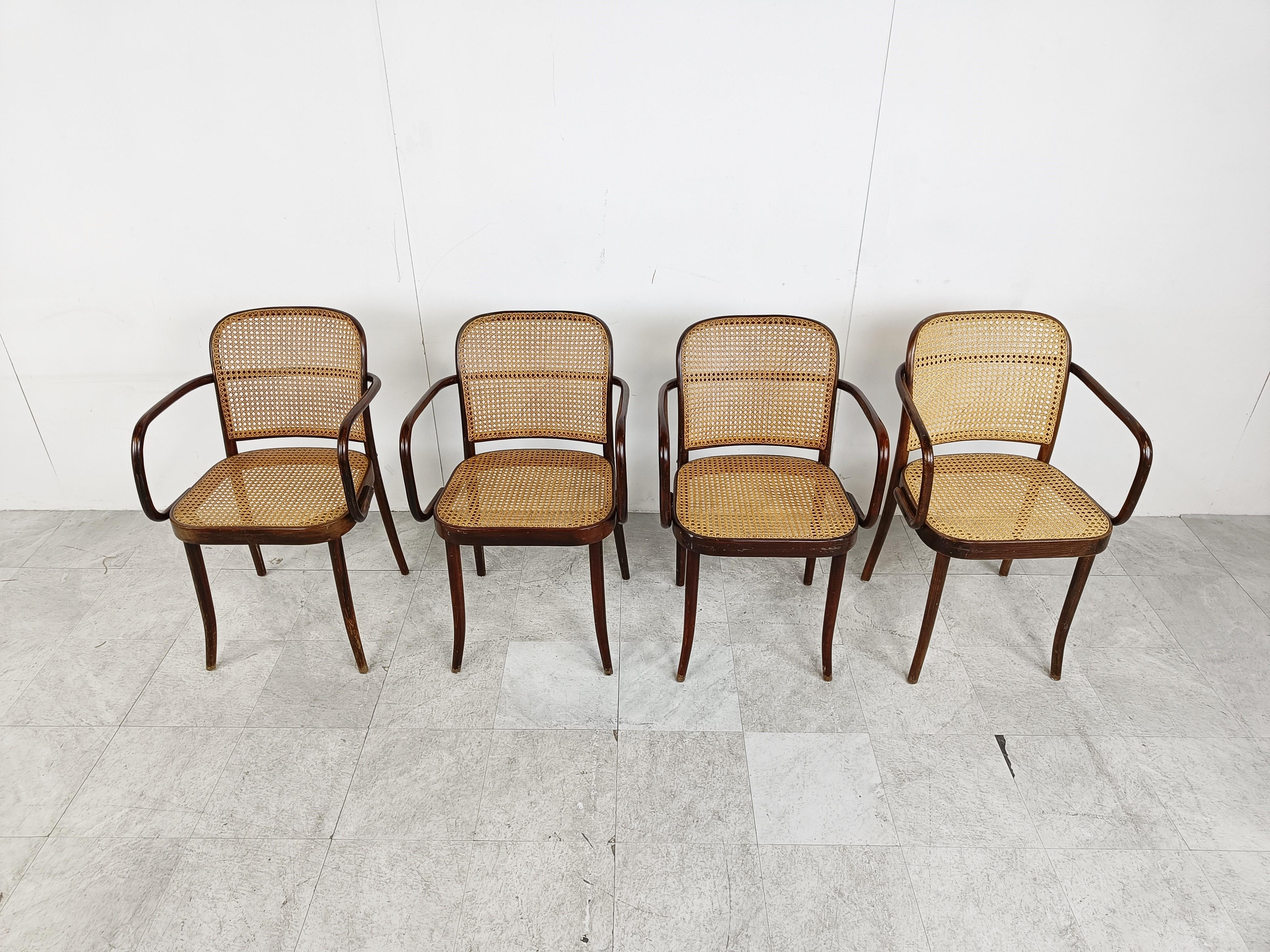 Art Nouveau No. 811 Prague Chairs by Josef Hoffmann for Ligna, 1970s, Set of 4