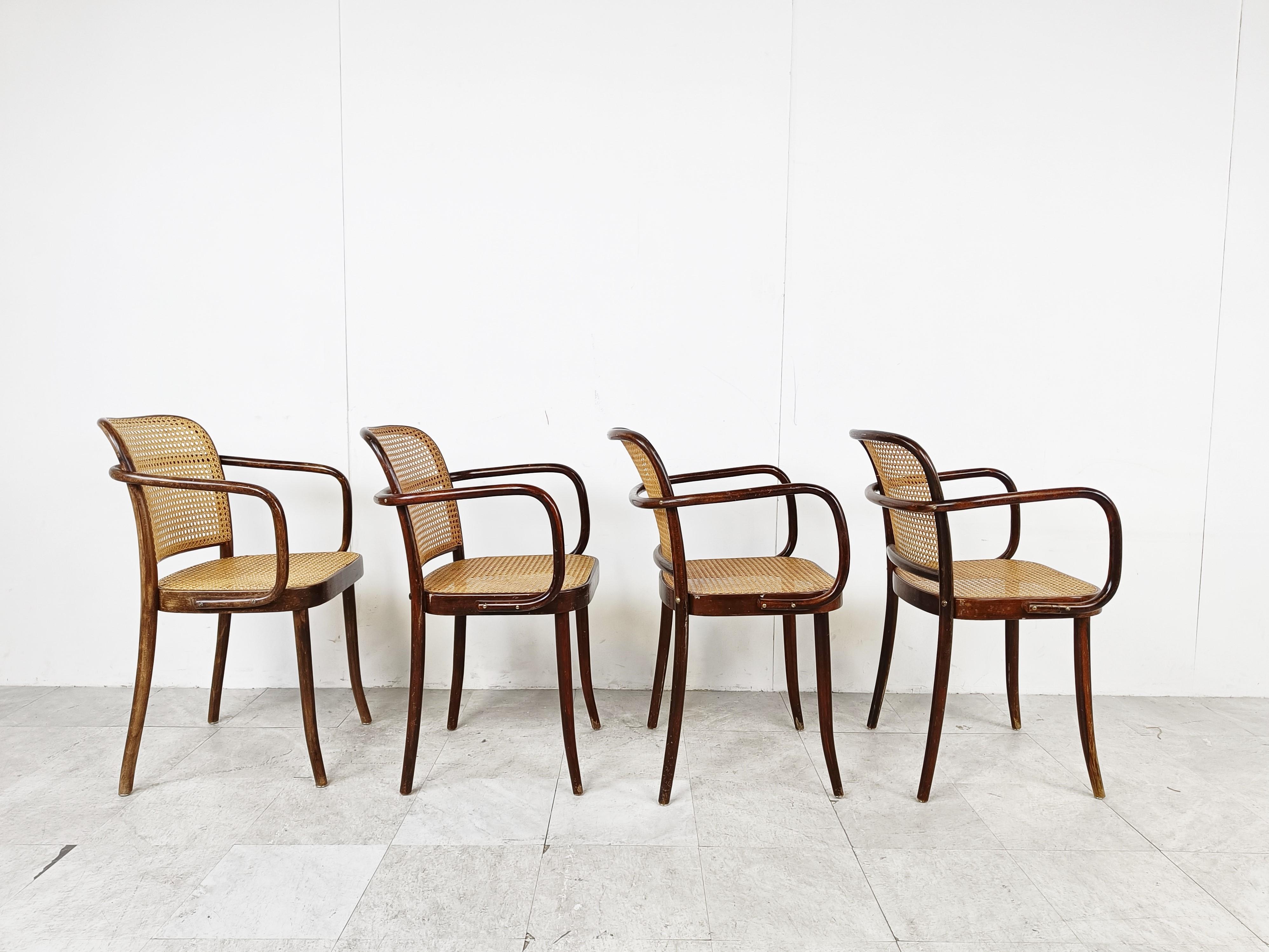 Rattan No. 811 Prague Chairs by Josef Hoffmann for Ligna, 1970s, Set of 4