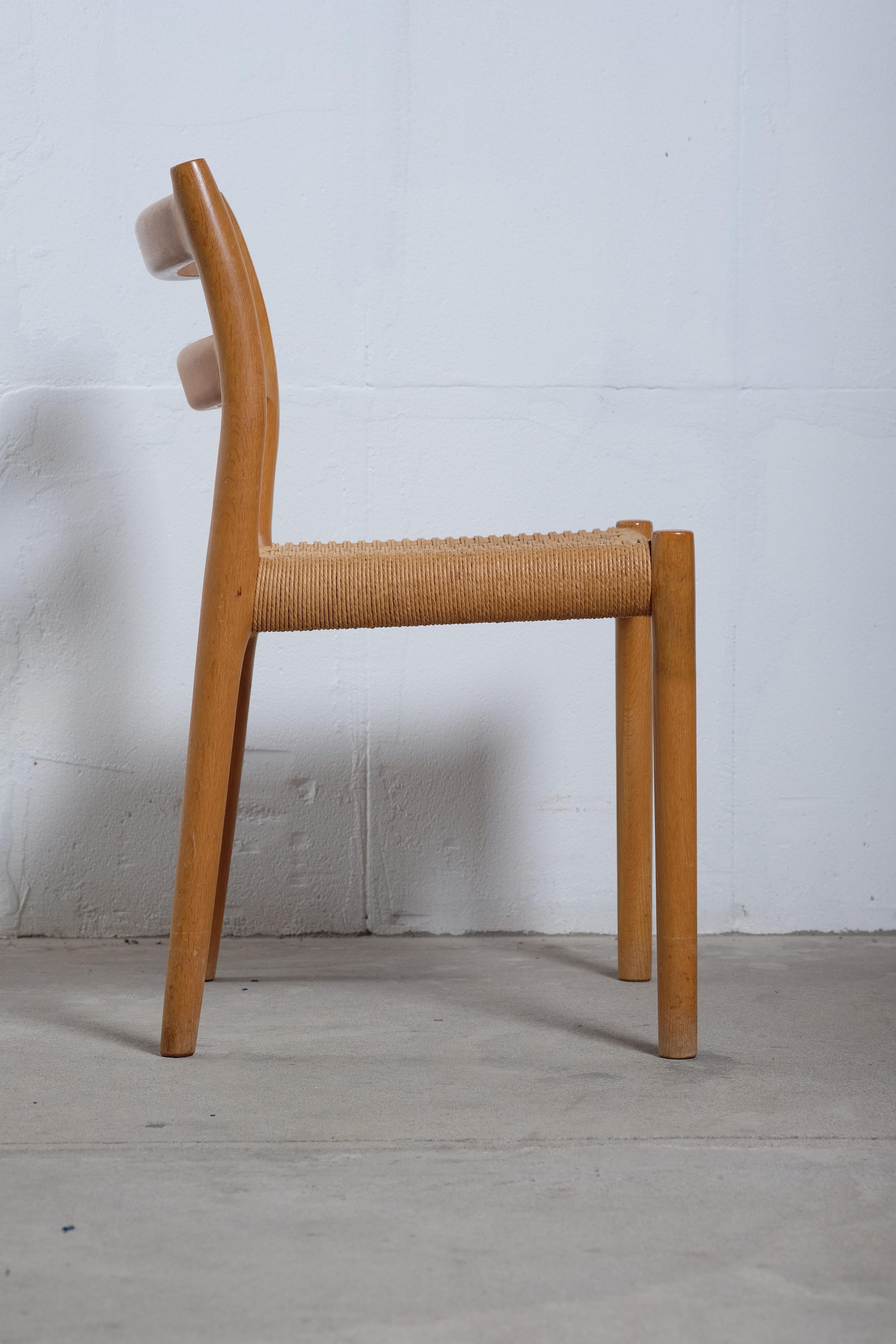 Mid-20th Century No. 84 Oak Dining Chairs with Paper Cord Seats by Niels Otto Møller For Sale