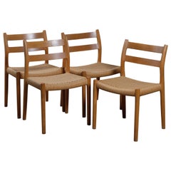 No. 84 Oak Dining Chairs with Paper Cord Seats by Niels Otto Møller