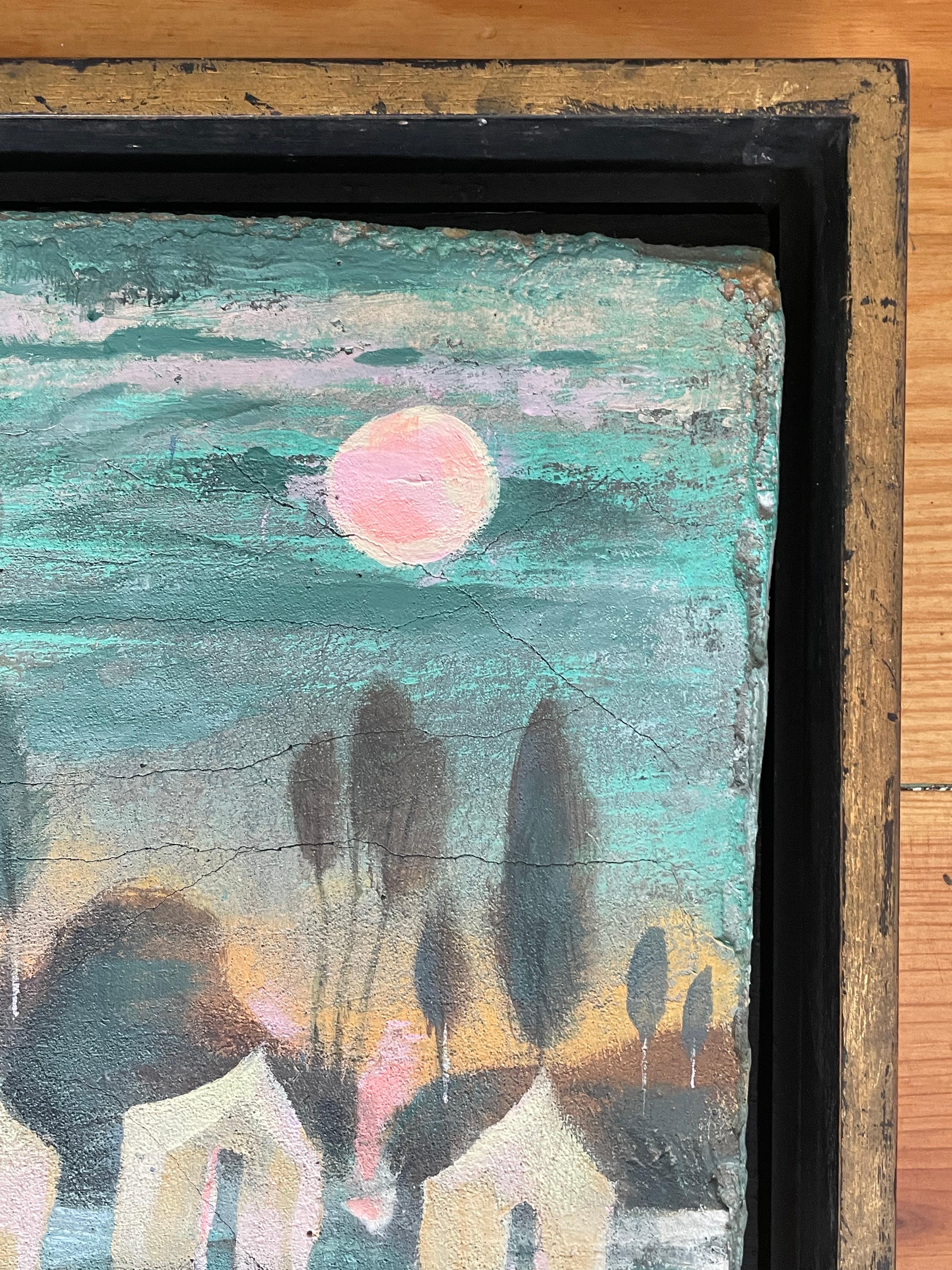 Jolie petite œuvre de l'artiste new-yorkais Kevin Paulsen.  Créée avec du plâtre pigmenté, de la teinture et de la peinture sur du polystyrène, dans un cadre en bois personnalisé.