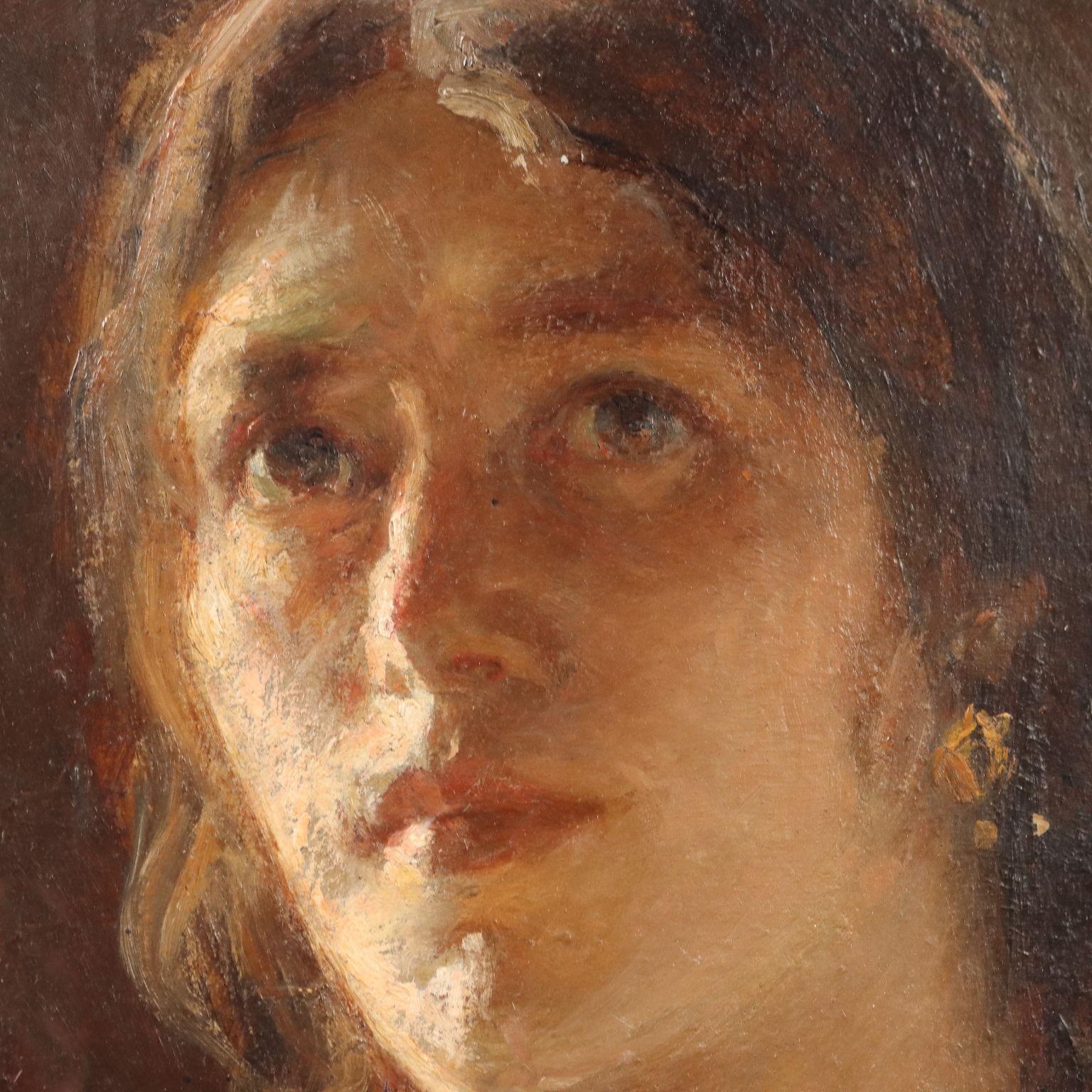 Olio su cartone. Firmato in basso a sinistra.
Noè Bordignon, Künstlerin aus der Provinz Treviso,  si dedicò sia alla pittura di cavalletto, realizzando scene di vita rurale  e ritratti di figure popolari, con grande  psicologica di alcuni