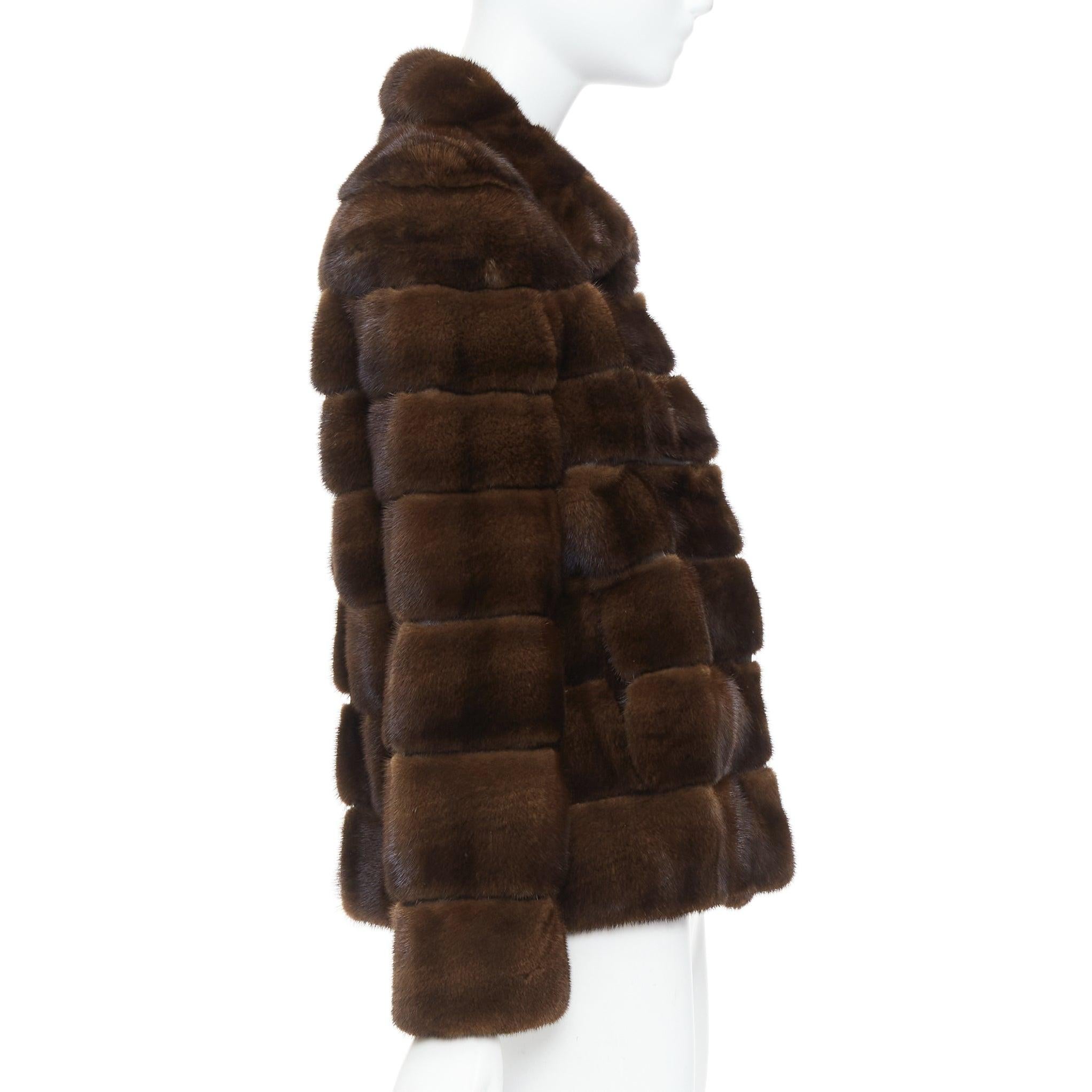 Women's NO BRAND brown authentic tiered rare fur collared pocketed jacket For Sale