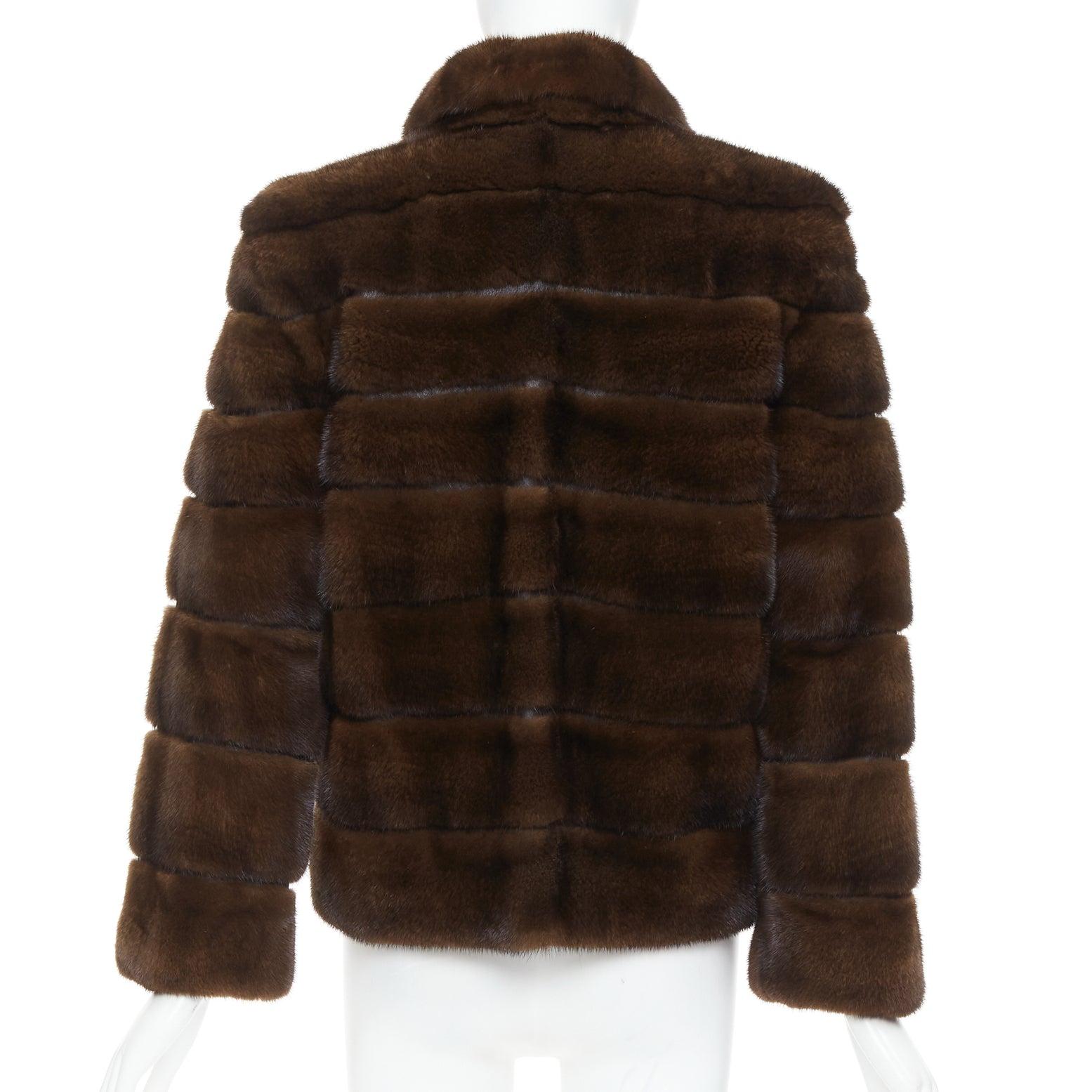 NO BRAND brown authentic tiered rare fur collared pocketed jacket For Sale 1