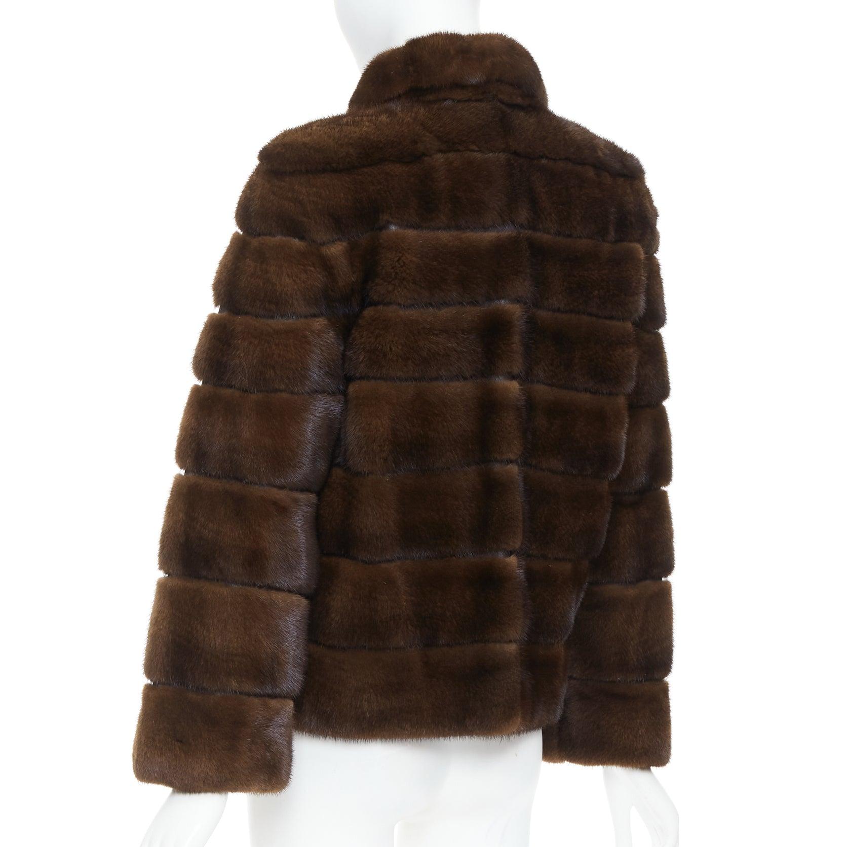 NO BRAND brown authentic tiered rare fur collared pocketed jacket For Sale 2
