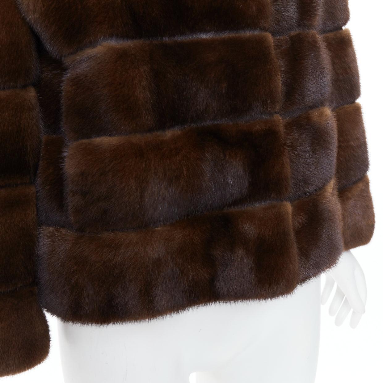 NO BRAND brown authentic tiered rare fur collared pocketed jacket For Sale 3