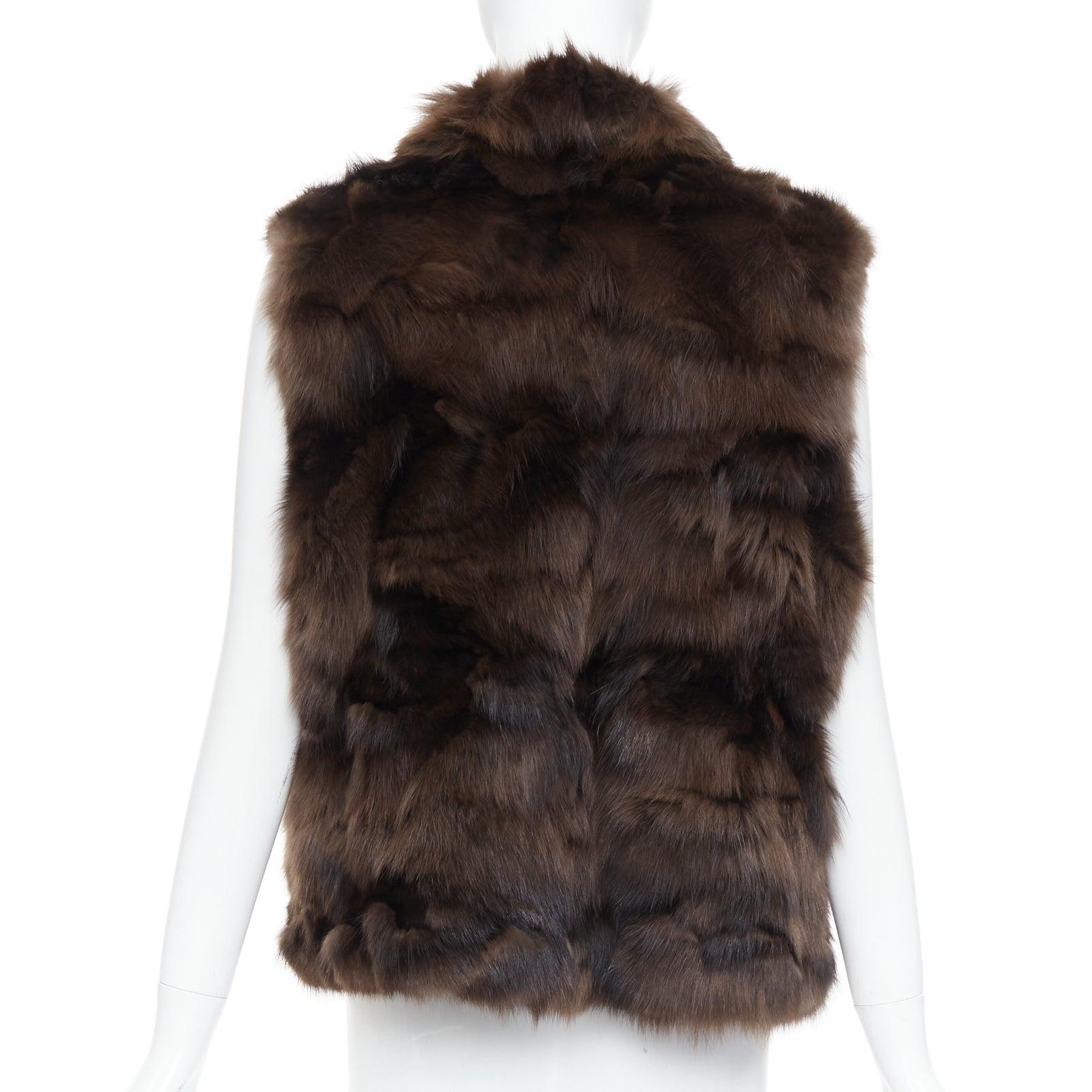 NO BRAND brown genuine fur collared pocketed vest gilet For Sale 1