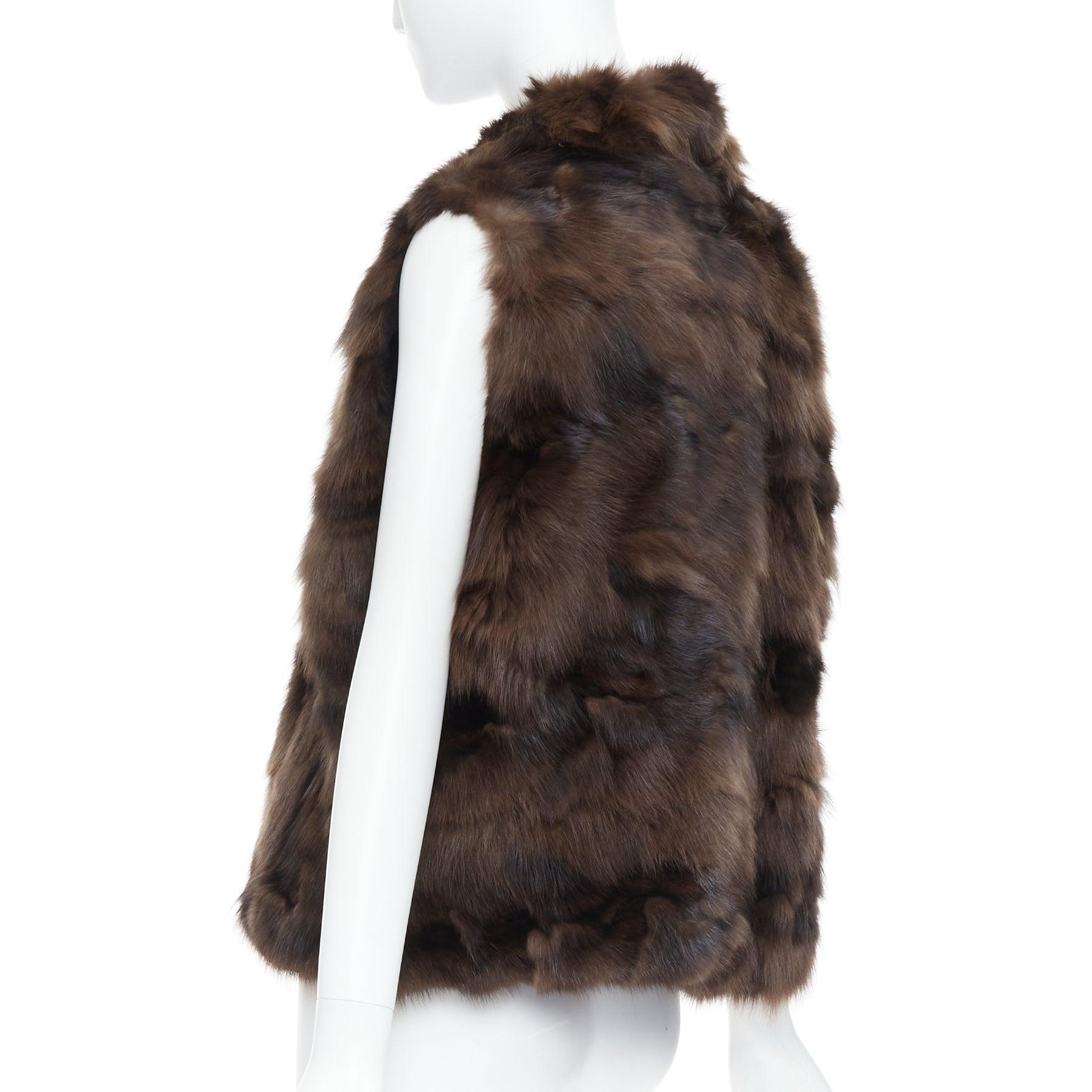 NO BRAND brown genuine fur collared pocketed vest gilet For Sale 2