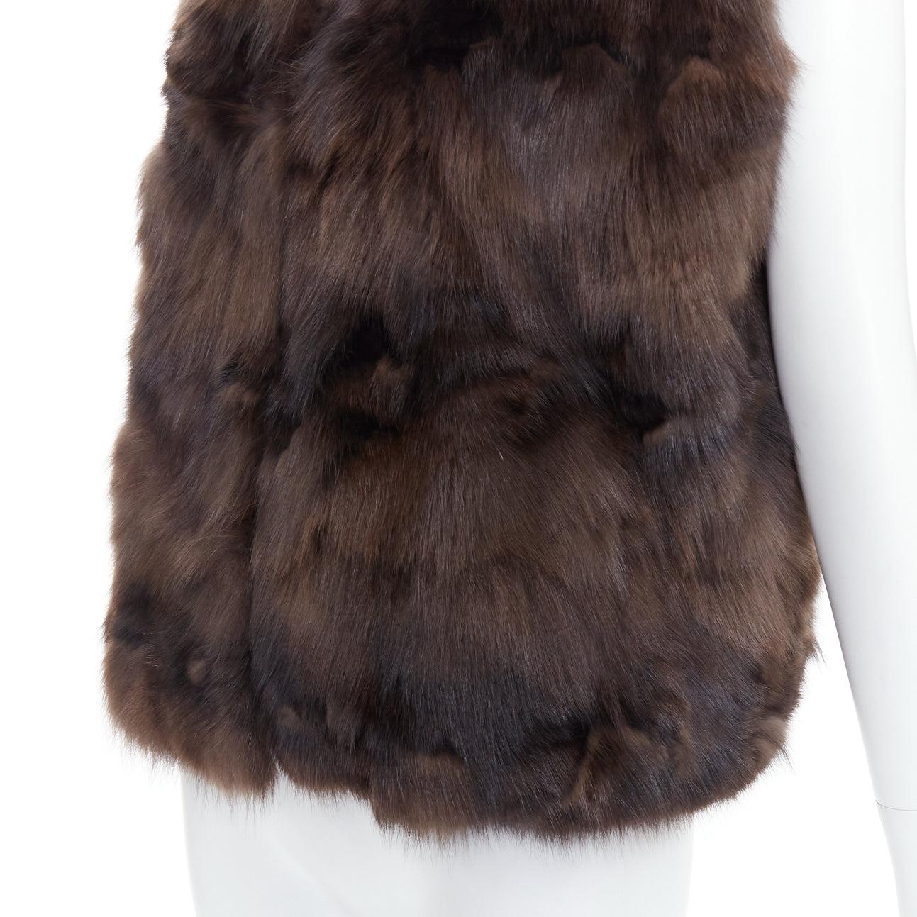 NO BRAND brown genuine fur collared pocketed vest gilet For Sale 3