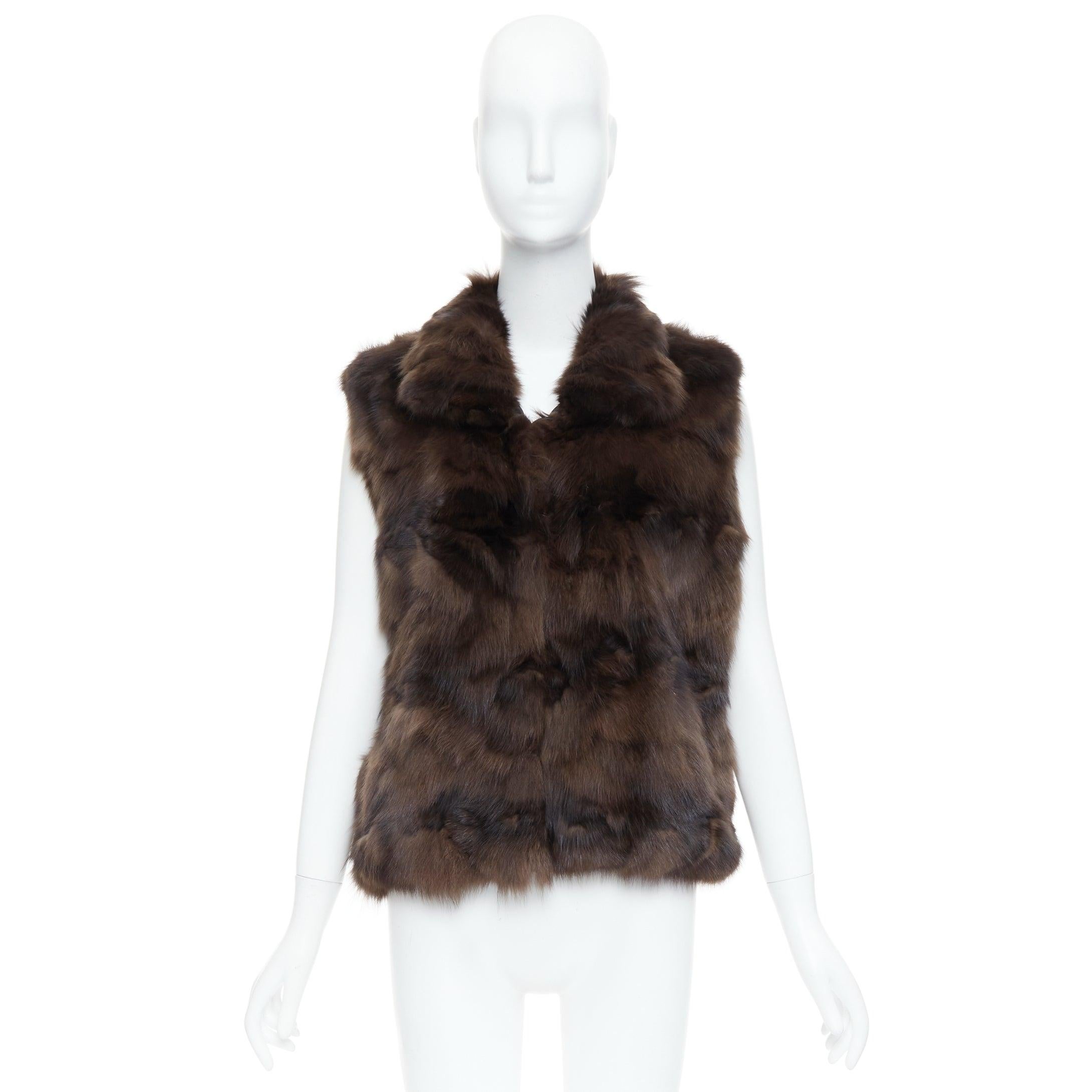 NO BRAND brown genuine fur collared pocketed vest gilet For Sale 4