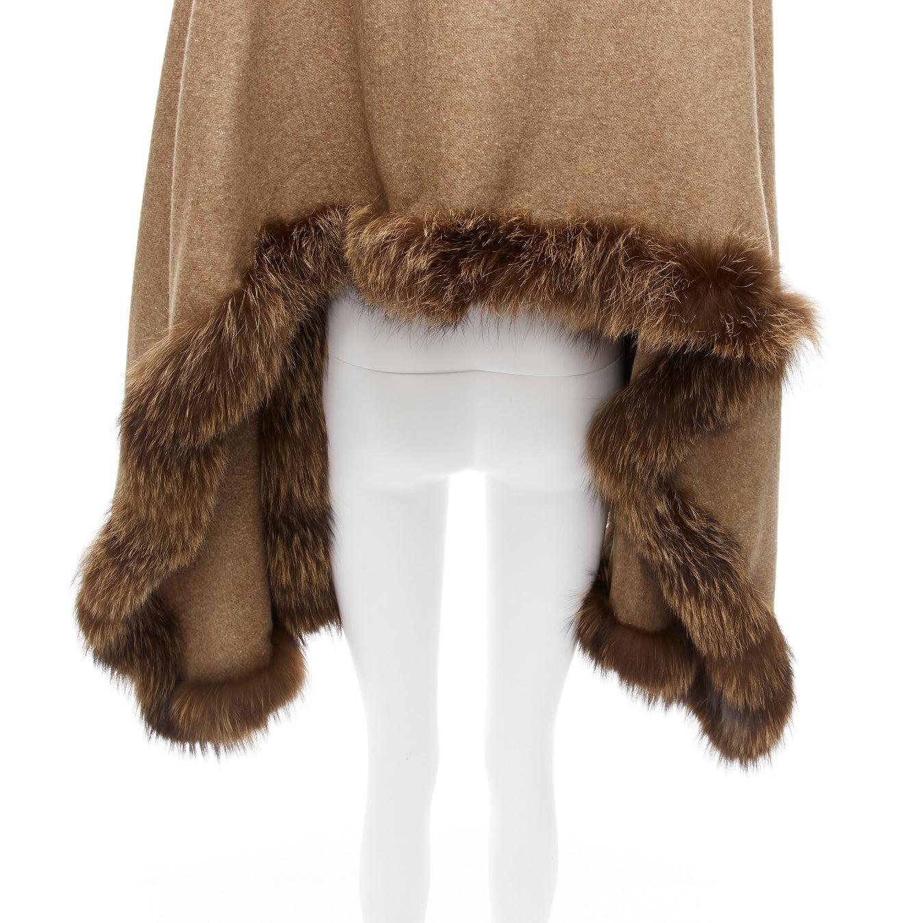 NO BRAND brown real fur trim soft wool rectangular shawl scarf For Sale 1