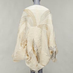 NO BRAND cream gold silver embroidery fringe applique oversized shawl