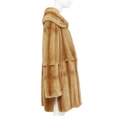 NO BRAND tan brown fur rounded shawl collar statement button long coat