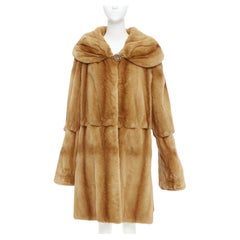 NO BRAND tan brown fur rounded shawl collar statement button long coat