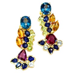 No Diamond No Diamond Sapphire Multi-Color Semi Precious Goldohrringe, nicht aufeinander abgestimmt