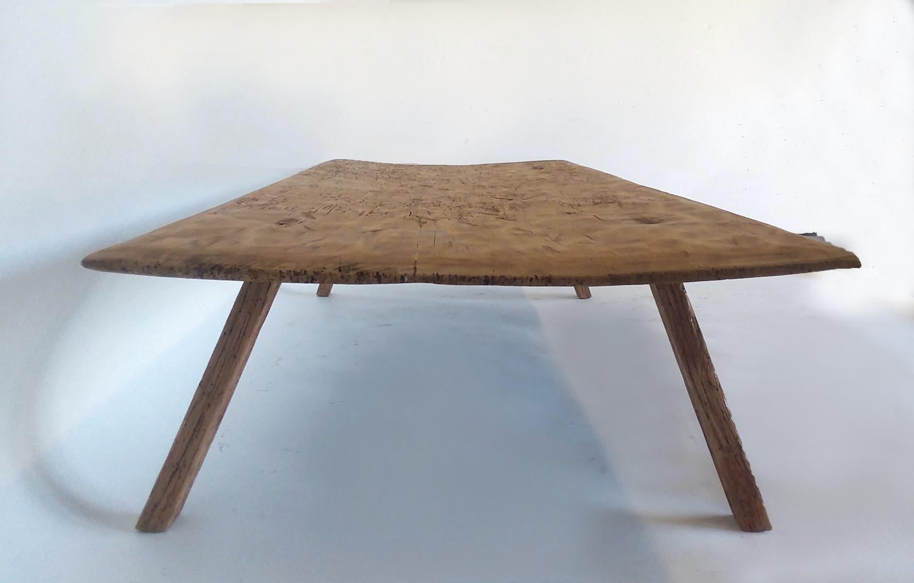 Organic Modern No Finish Completely Raw and Natural Wood Low Coffee Table