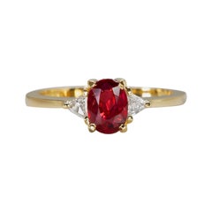 No Heat 1 Carat Peagon's Blood Oval Ruby Diamond Ring