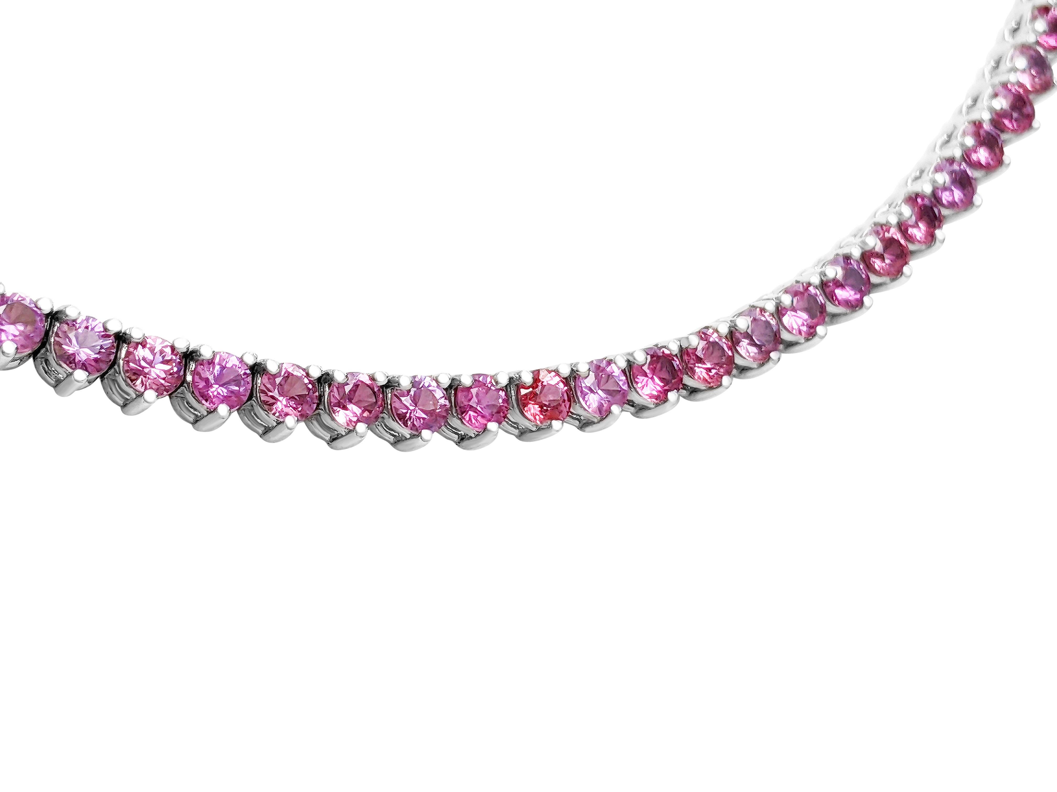 Round Cut $1 NO RESERVE! - No Heat 10.05 Pink & Purple Sapphires, 14K White Gold Necklace