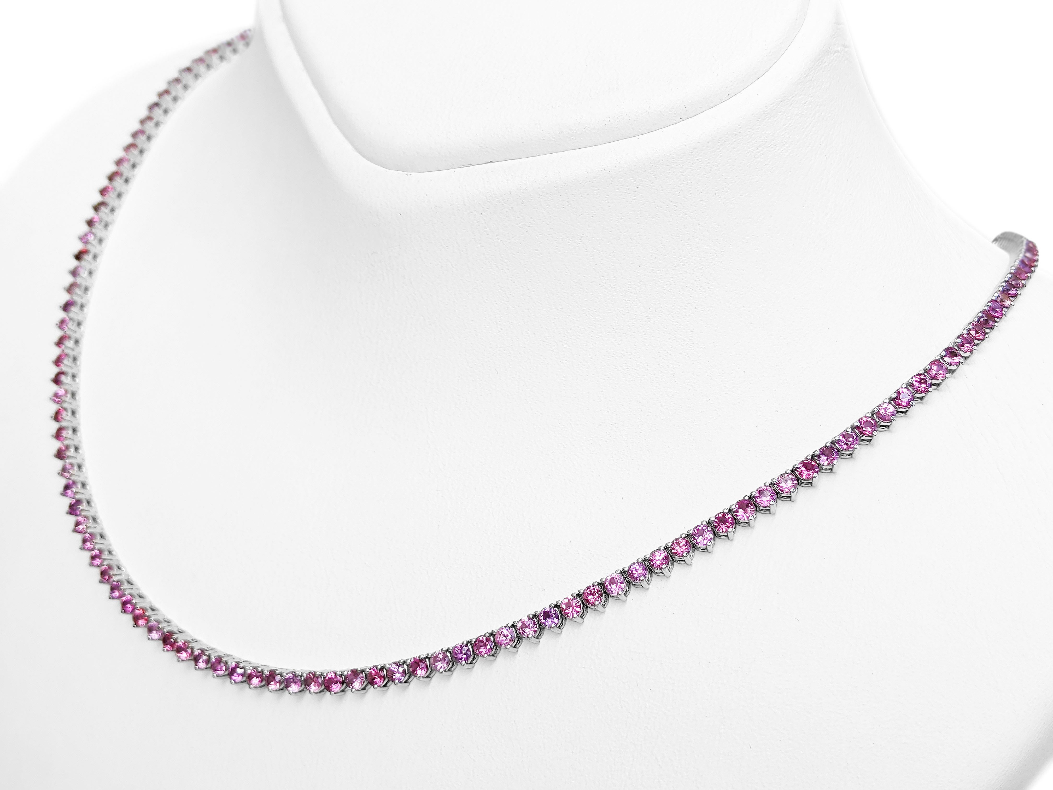 $1 NO RESERVE! - No Heat 10.05 Pink & Purple Sapphires, 14K White Gold Necklace In New Condition In Ramat Gan, IL