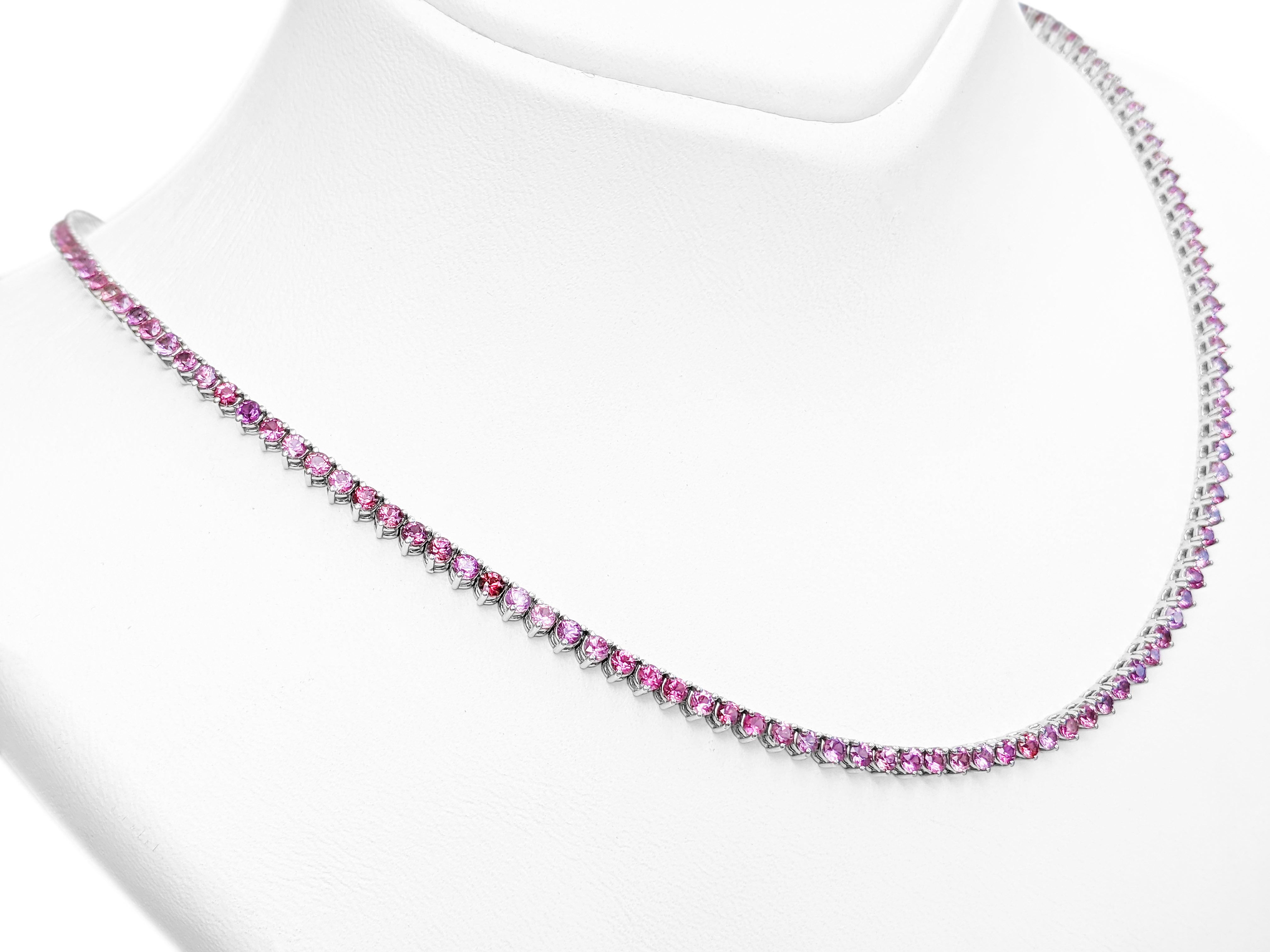 Women's $1 NO RESERVE! - No Heat 10.05 Pink & Purple Sapphires, 14K White Gold Necklace