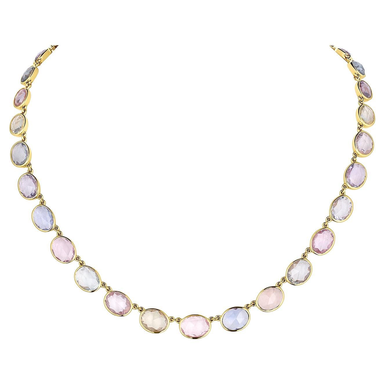 No Heat, 18 Carat  Yellow Gold, Sapphire Tennis Necklace 44 Carats Total Weight